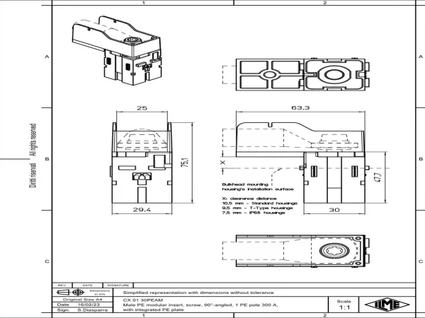 male insert, MIXO, 2MU, 1PE, screw, 300A