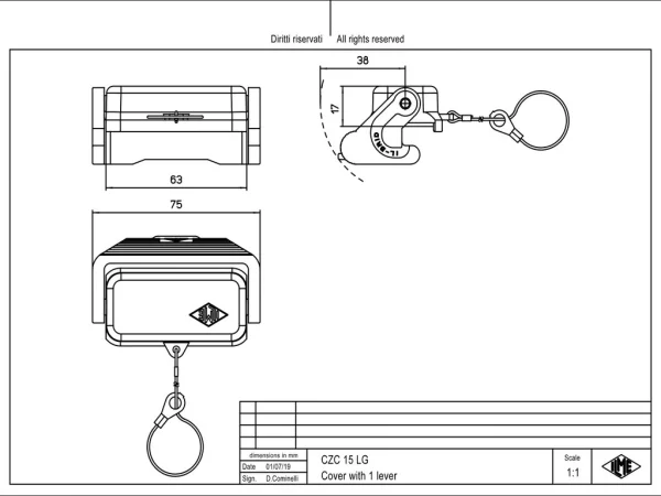 protection cover, size 49.16, alu, 1 lever, loop