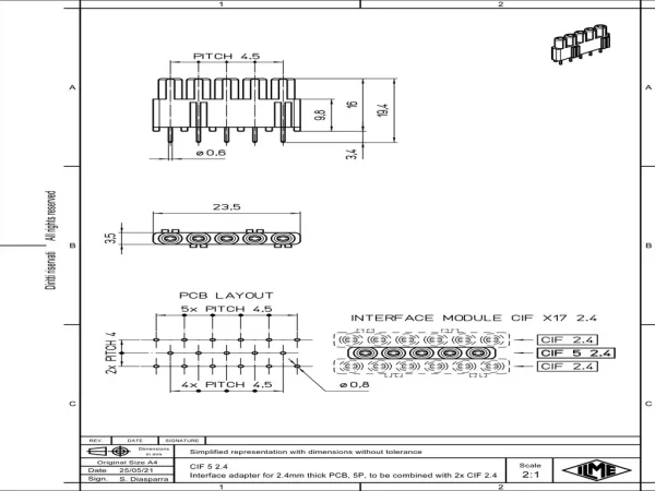interface module, gold, 5p, plug, 7,5A, 160V, for PCB-size up to 2,4mm