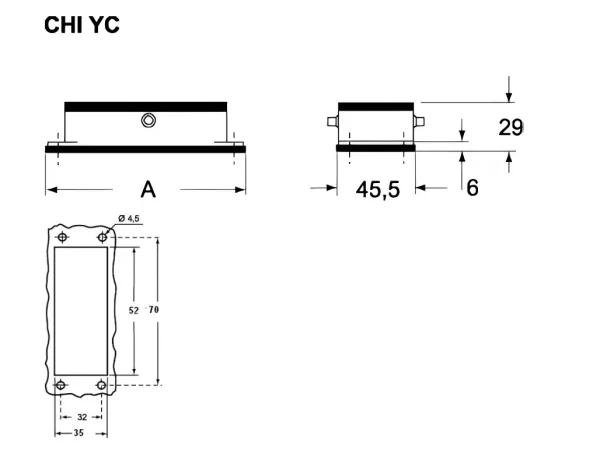 bulkhead mounting housing, size 44.27, central lever alu, 2 pegs