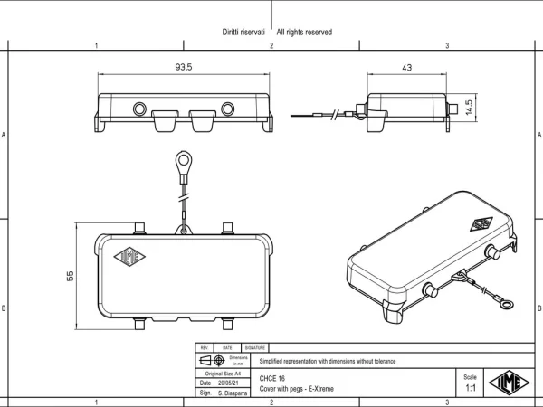 protection cover, size 77.27, E-Xtreme alu, 4 pegs, eyelet