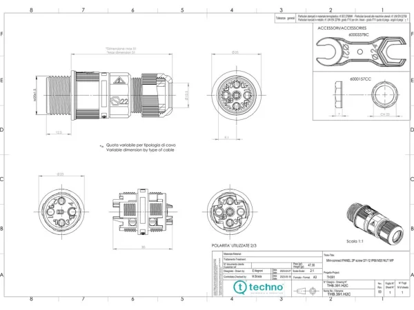 Joint connector panel-mounted, screw with wire protector