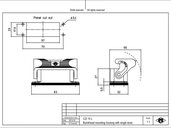 bulkhead mounting housing, size 49.16, IL-BRID alu, 1 lever