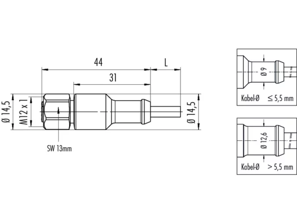 Female cable connector, moulded