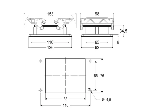 bulkhead mounting housing, size 77.62, C-TYPE alu, 4 pegs, cover metal