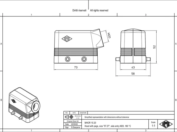 hood, size 57.27, 180°C alu, 4 pegs, 1xM20 side