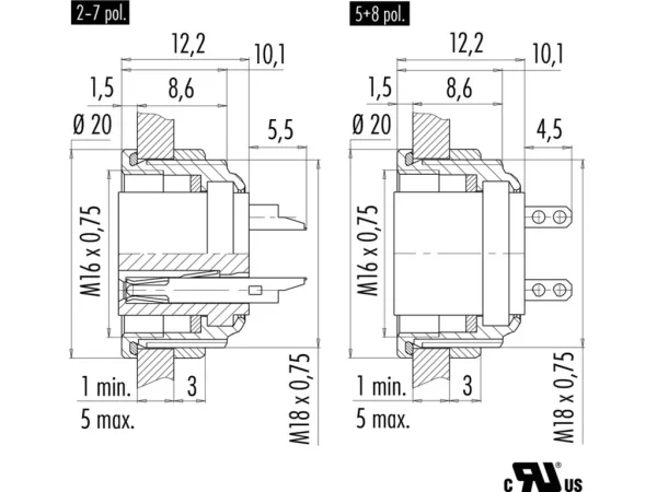 Female panel mount connector