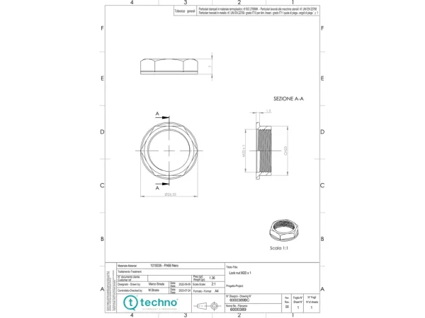 Fixing nut M20x1.0