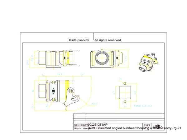 bulkhead mounting housing, angled, size 32.13, EMC plastic, 1 lever, 1xPG21 side