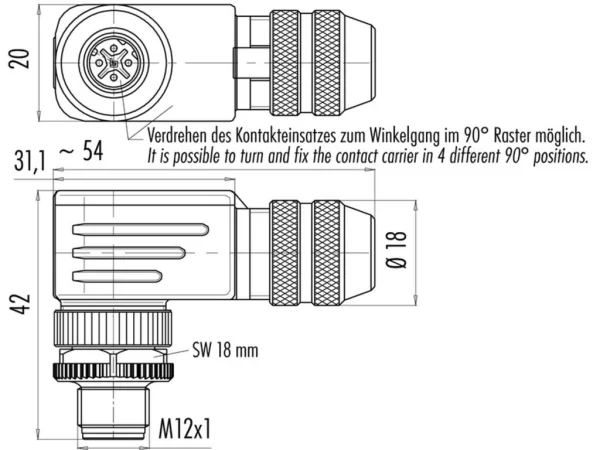 Male angled connector
