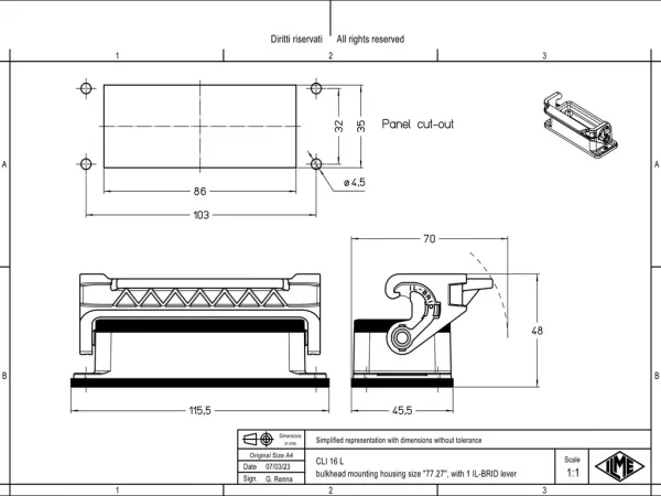 bulkhead mounting housing, size 77.27, IL-BRID stainless steel, 1 lever