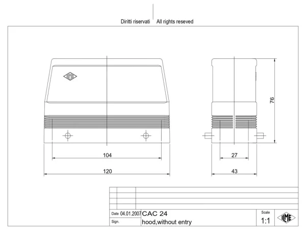 hood, high, size 104.27, C-TYPE alu, 4 pegs