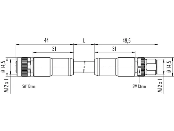 Connecting cable, male cable connector M12x1 & female cable connector M12x1