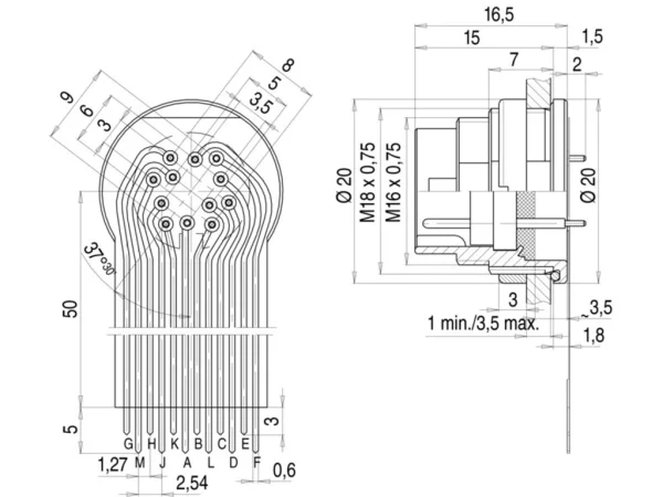 Male panel mount connector