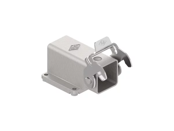 bulkhead mounting housing, angled, size 21.21, EMC zinc, 1 rigid lever stainless steel, large cable gland
