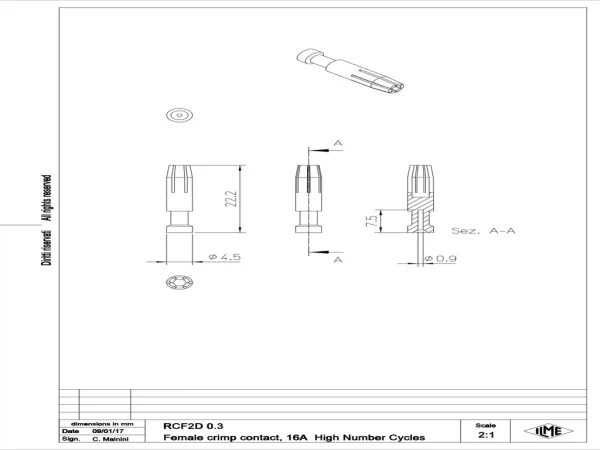 female contact, 0,14-0,37mm², gold HNM, crimp, 16A, series CC