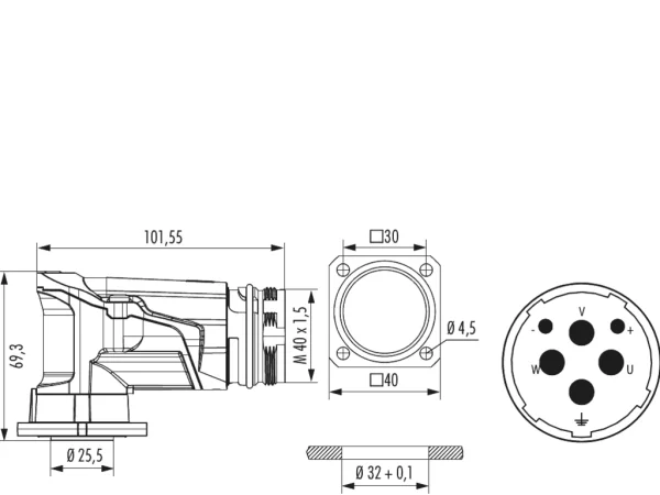 Twilock-S, Right Angle Panel Connector, Male Thread