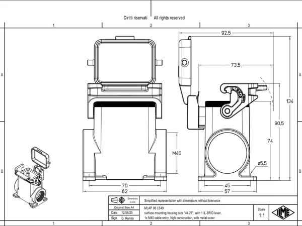 surface mounting housing, size 44.27, IL-BRID stainless steel, 1 lever, 1xM40 side