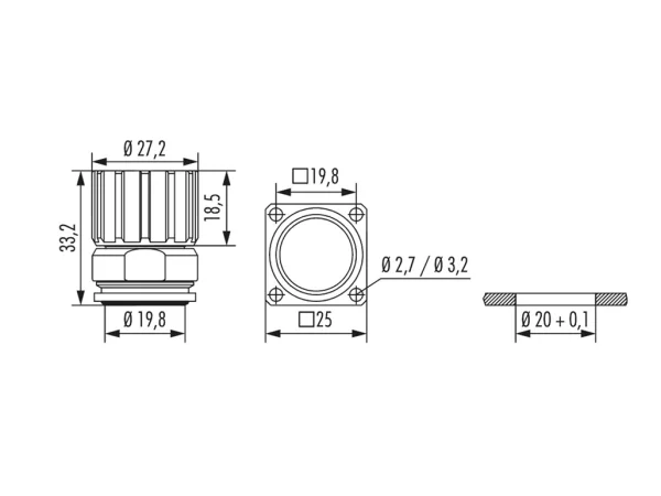 Panel Connector, Female Thread