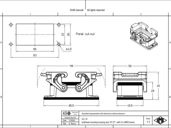 bulkhead mounting housing, size 57.27, IL-BRID stainless steel, 2 levers
