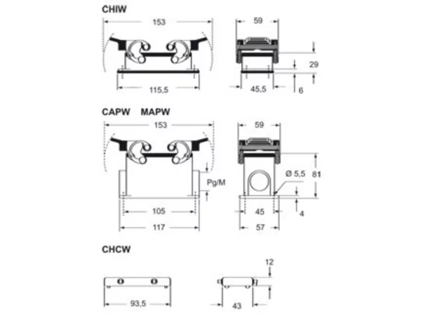 surface mounting housing, high, size 77.27, W-TYPE alu, 2 levers, 1xM32 side