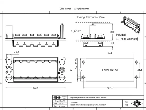 docking frame, float-mount, 6 modules