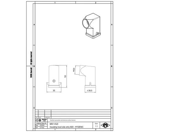 hood, size 21.21, CKH plastic, 2 pegs, 1xM20 side, sealing kit