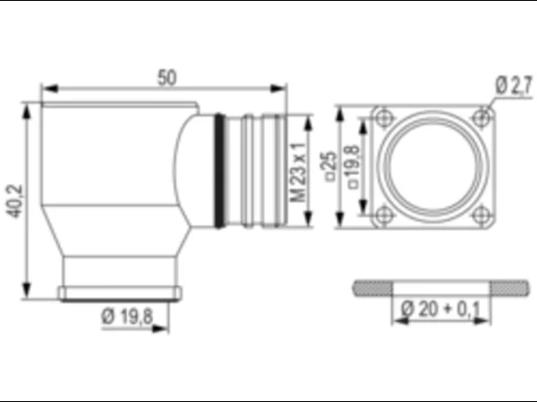Right Angle Panel Connector, Male Thread