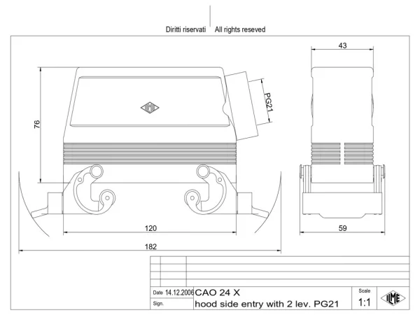 hood, high, size 104.27, C-TYPE alu, 2 levers, 1xPG21 side