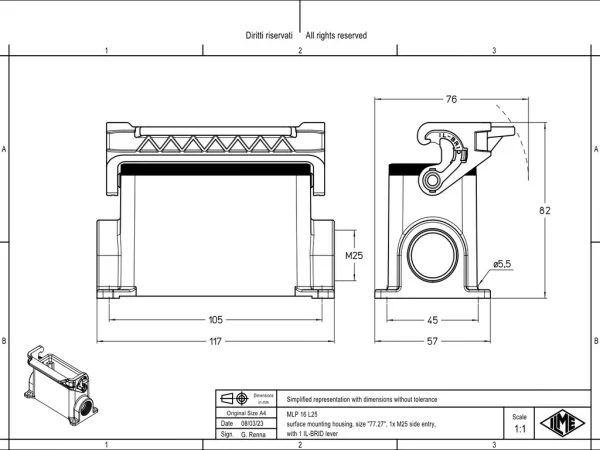 surface mounting housing, size 77.27, IL-BRID stainless steel, 1 lever, 1xM25 side