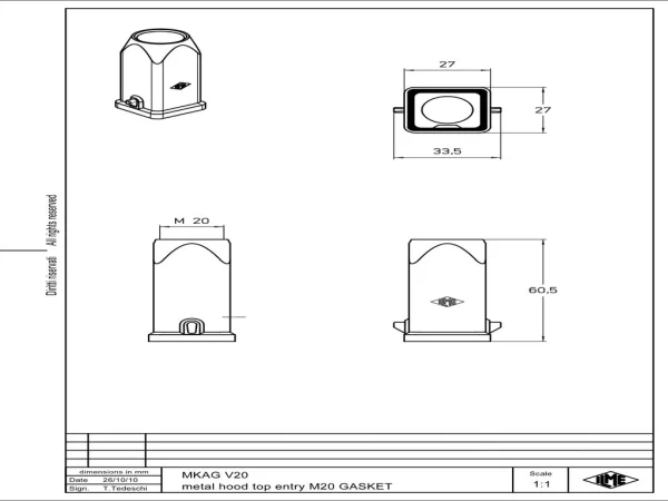 hood, size 21.21, CKA zinc, 2 pegs, 1xM20 top, gasket