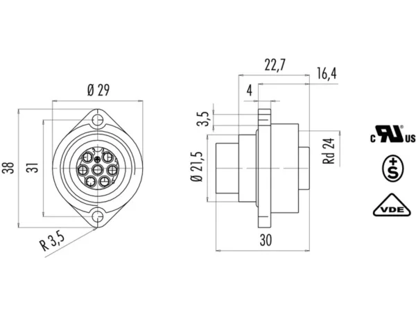 Female panel mount connector