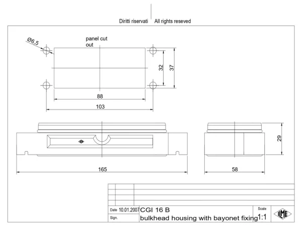 bulkhead mounting housing, size 77.27, IP68 alu, bayonet locking