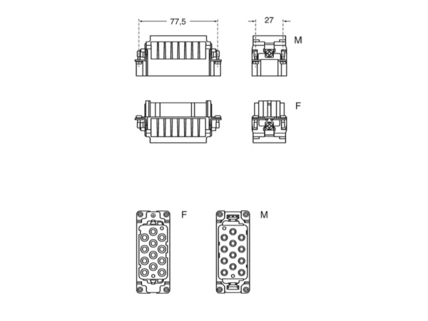 female insert, size 77.27, 12+2p+PE, crimp, 40+10A, 690+250V