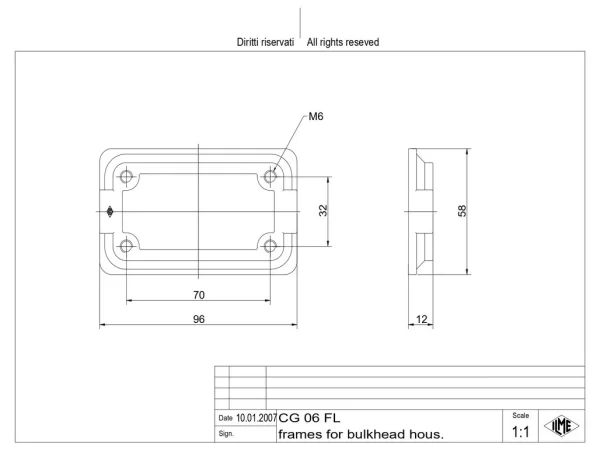 mounting frame, size 44.27, IP68 alu, for bulkhead mounting housing CGI 06