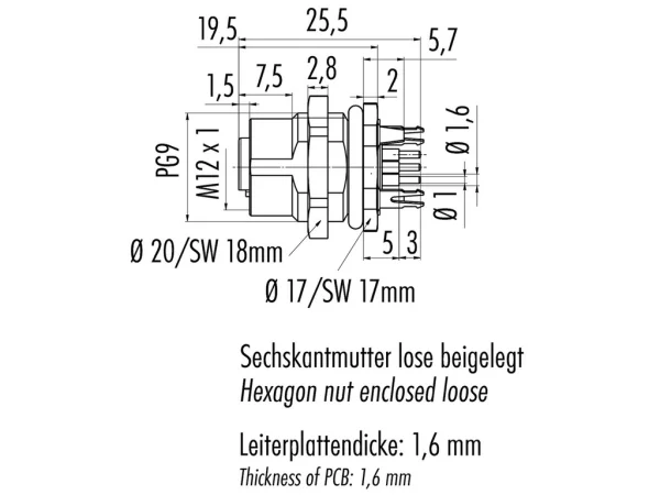Female panel mount connector