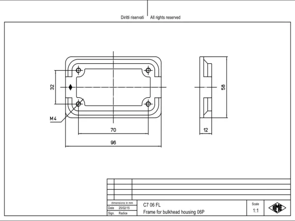 mounting frame, size 44.27, IP67 alu, for bulkhead mounting housing C7I 06
