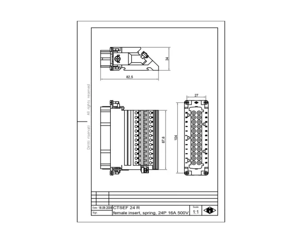 female insert, size 104.27, 24p+PE, silver, spring, 16A, 500V, right