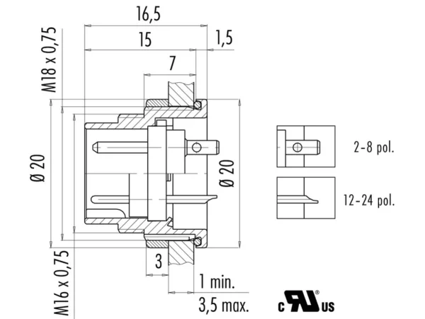 Male panel mount connector