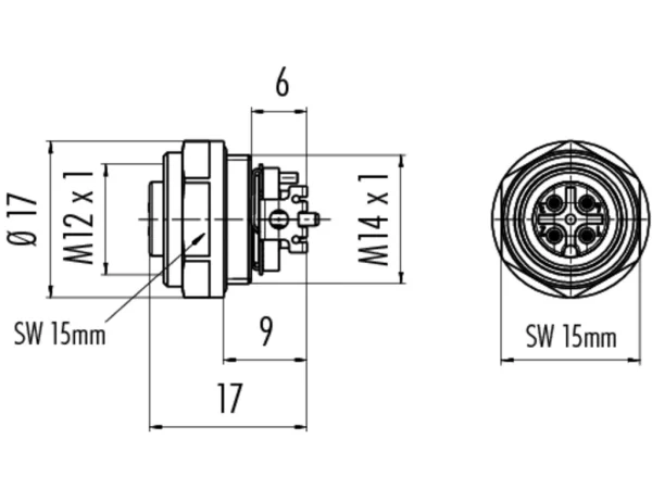 Female panel mount connector