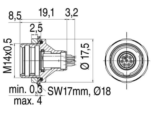 Female panel mount connector