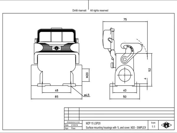 surface mounting housing, size 49.16, IL-BRID alu, 1 lever, 1xM20 side, spring cover