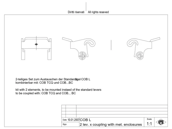 replacement lever, COB plastic, 2 levers, for the close of metallic enclosure