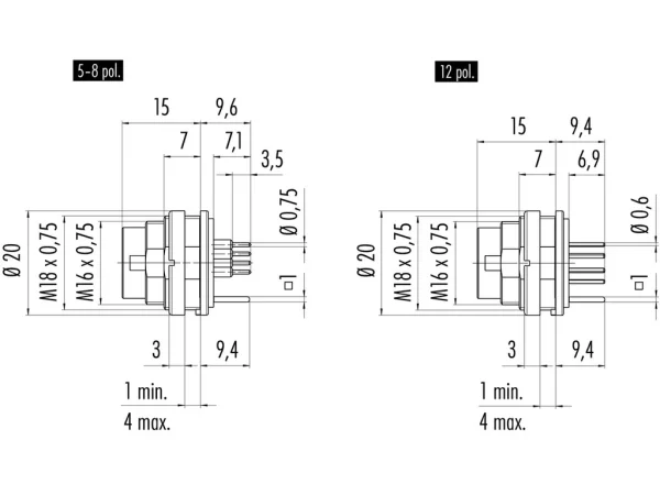 Male panel mount connector