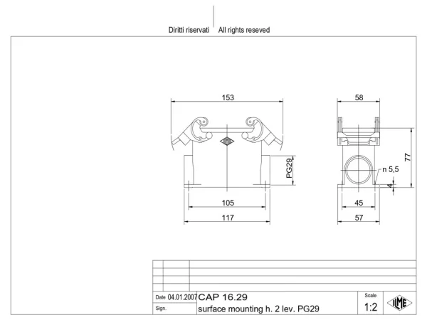 surface mounting housing, high, size 77.27, C-TYPE alu, 2 levers, 1xPG29 side