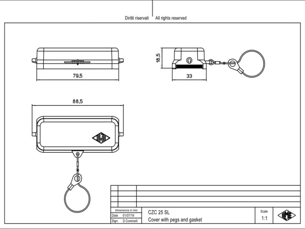 protection cover, size 66.16, alu, 2 pegs, gasket, loop