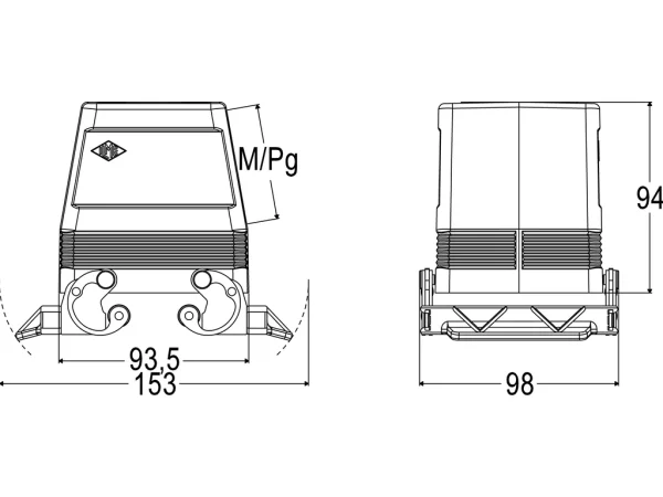 hood, size 77.62, C-TYPE alu, 2 levers, 1xM40 side, no adaptor