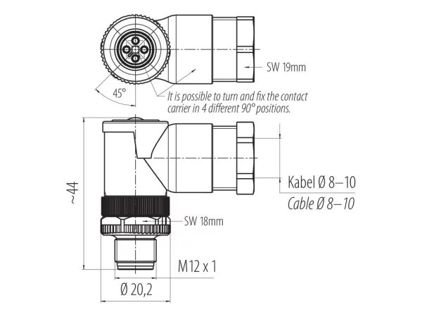 M12 Male angled connector