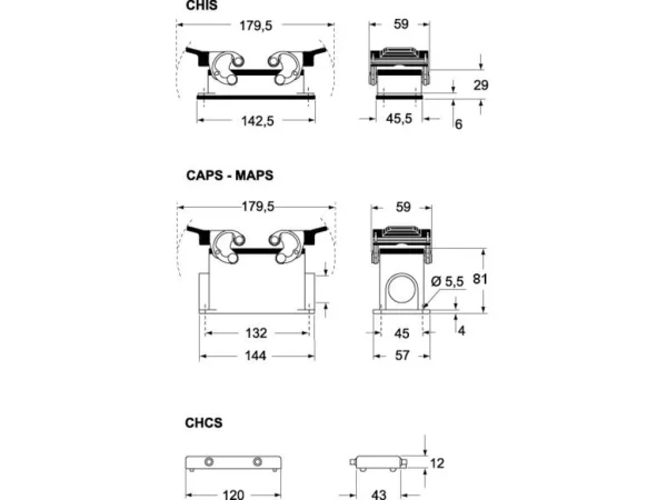 surface mounting housing, high, size 104.27, EMC alu, 2 levers, 1xM32 side