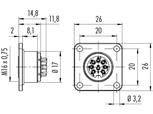 Female panel mount connector